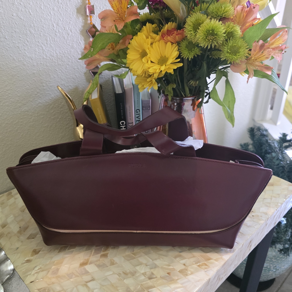 FURLA Deep Burgundy Leather Handbag
